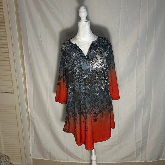 Simply Aster Red and Blue V neck Tunic Dress/Shirt. Size 2X - Picture 1 of 3